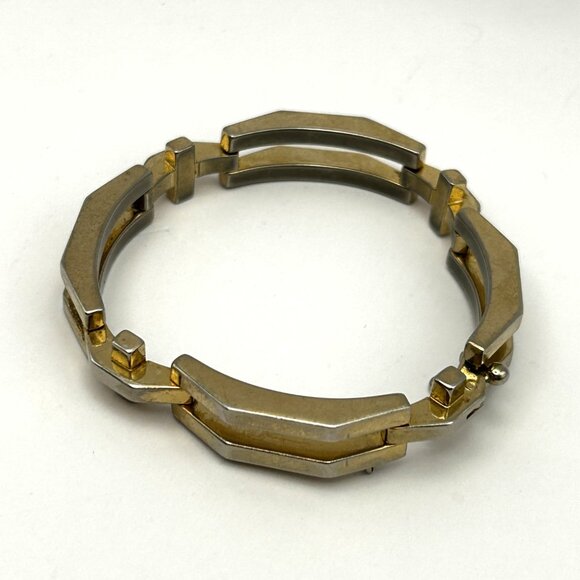 Vintage Geometric Link Bracelet Gold Tone Modernist Retro 7.5in - Picture 12 of 14
